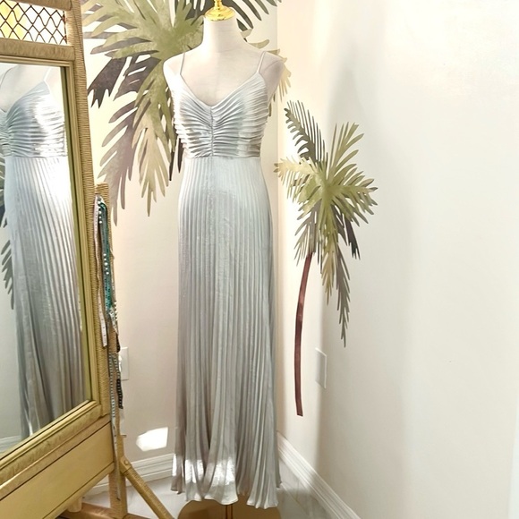 NWT Lucy Paris,Pleated Floor Length Dress In Silver Pewter Elegant Dress,Size M - Picture 3 of 8
